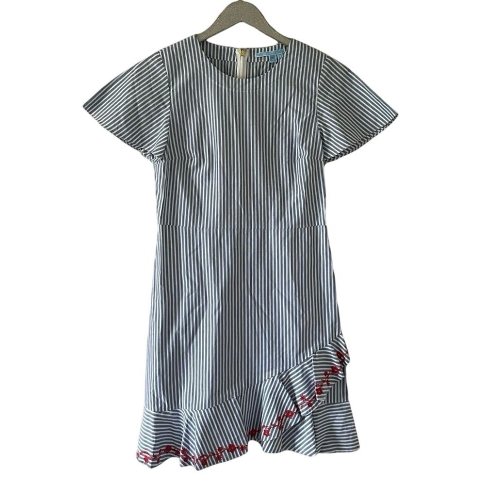 Draper James Striped Embroidered Faux Wrap Dress